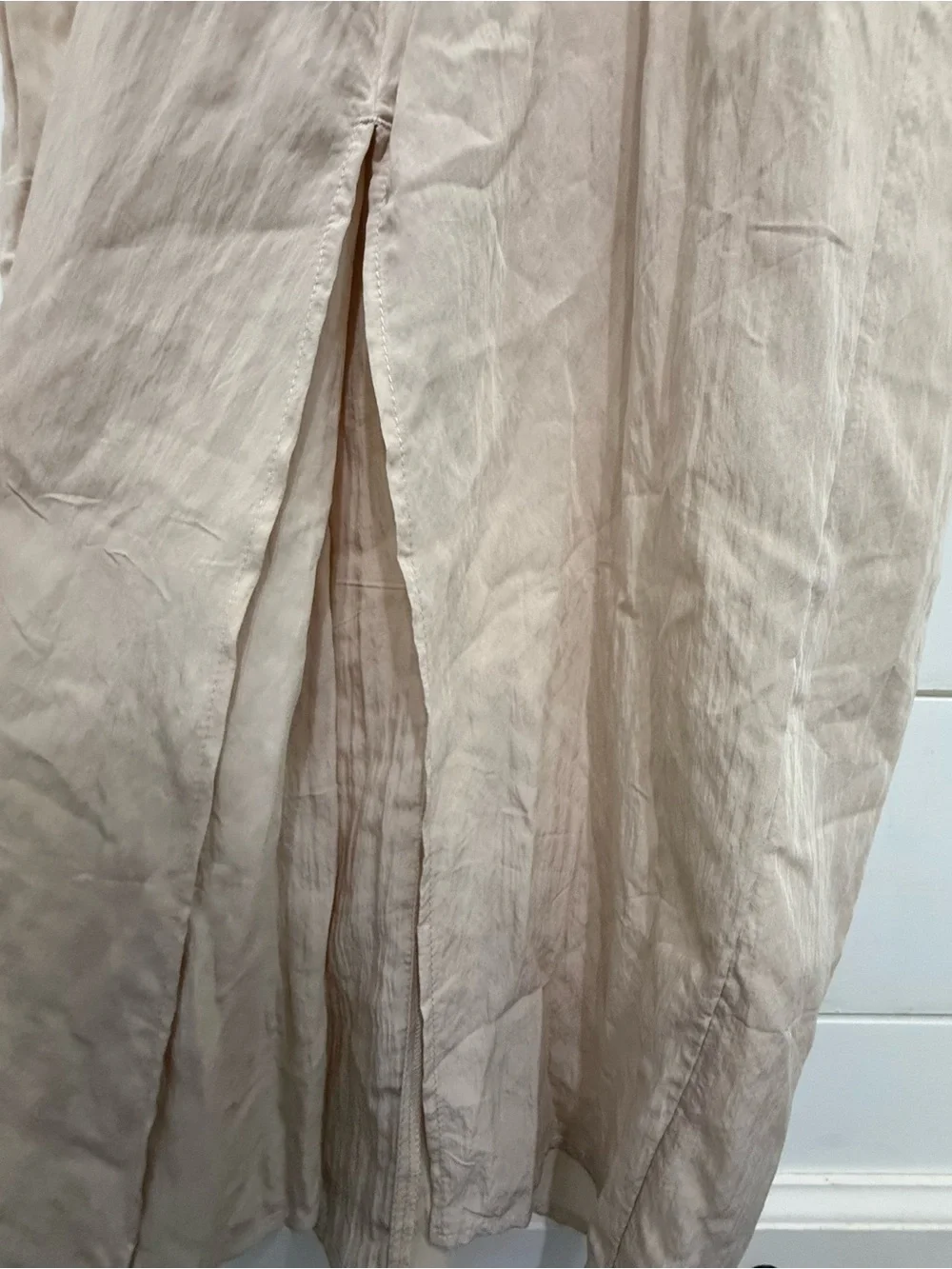 H&M Beige Twist Front Midi Dress V-Neck Bell Long Sleeve A-Line XS - Picture 3 of 7